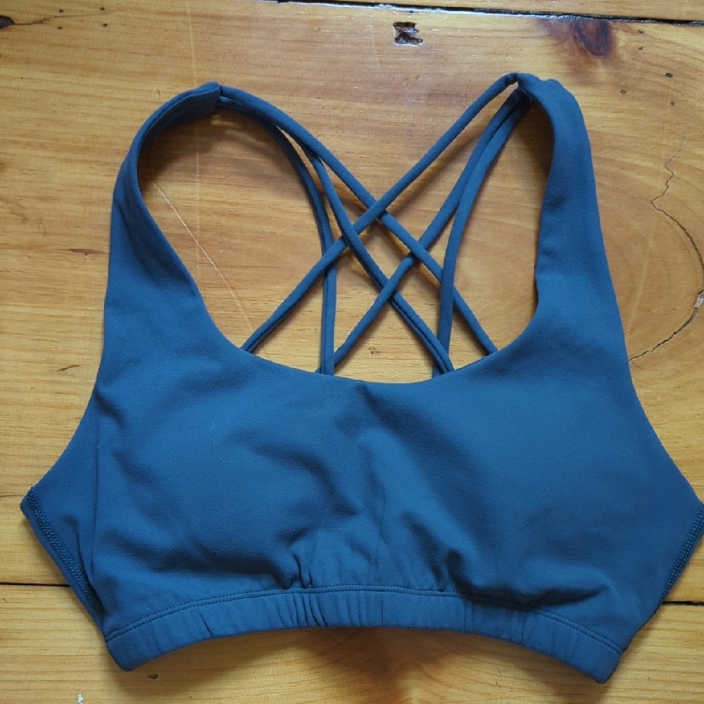 Blue Strappy Sports Bra with Geometric Back